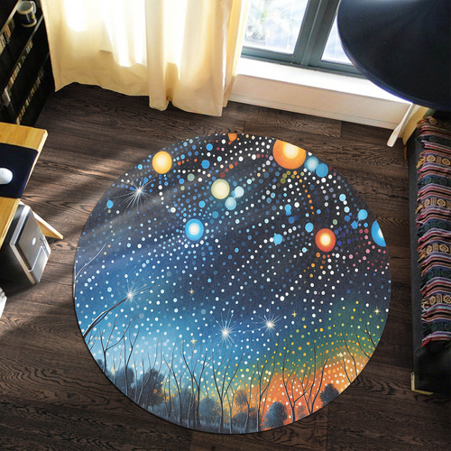 Australia Aboriginal Round Rug - Aboriginal Dot Painting Dreamtime Story Of A Night Sky Round Rug