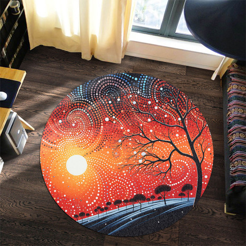 Australia Aboriginal Round Rug - Aboriginal Dot Painting Style Art Dreamtime Story Round Rug Australia Aboriginal Round Rug - Aboriginal Dot Painting Style Art Dreamtime Story Round Rug