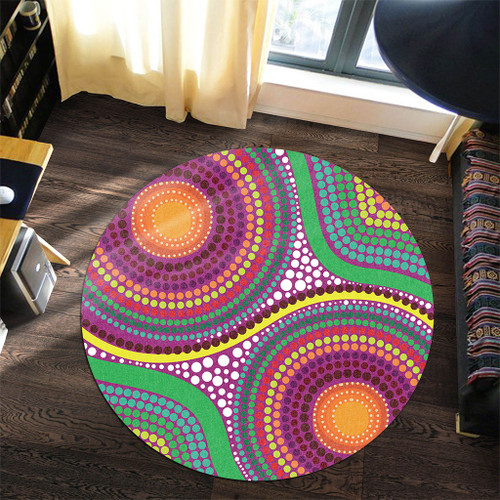 Australia Aboriginal Round Rug - Aboriginal Rainbow Dot Inspired Round Rug