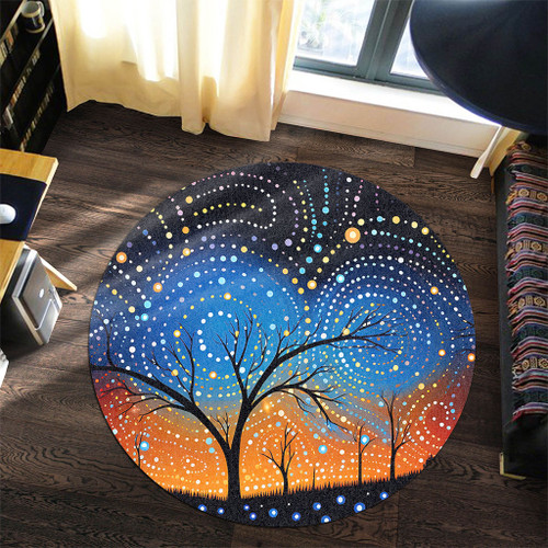 Australia Aboriginal Round Rug - Australian Dreamtime Story Of A Night Sky Round Rug
