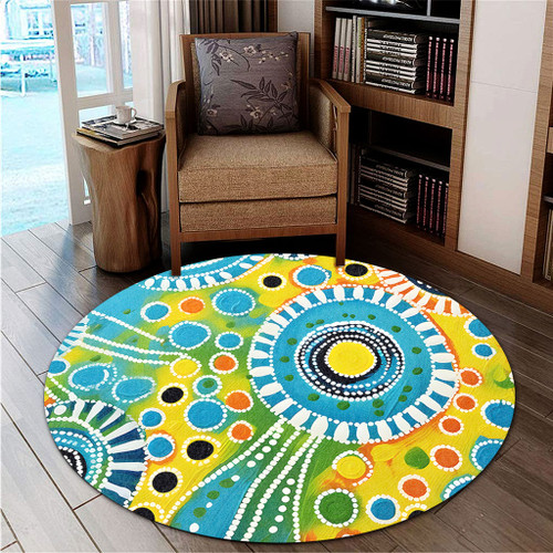 Australia Aboriginal Round Rug - Beautiful Abstract Pastel Round Rug Australia Aboriginal Round Rug - Beautiful Abstract Pastel Round Rug