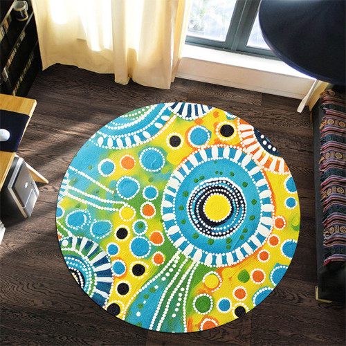Australia Aboriginal Round Rug - Beautiful Abstract Pastel Round Rug Australia Aboriginal Round Rug - Beautiful Abstract Pastel Round Rug