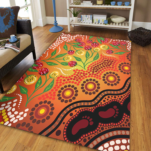 Australia Aboriginal Area Rug - Aboriginal Dot Art With Bush Flowers Area Rug Australia Aboriginal Area Rug - Aboriginal Dot Art With Bush Flowers Area Rug