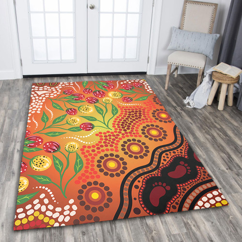 Australia Aboriginal Area Rug - Aboriginal Dot Art With Bush Flowers Area Rug Australia Aboriginal Area Rug - Aboriginal Dot Art With Bush Flowers Area Rug