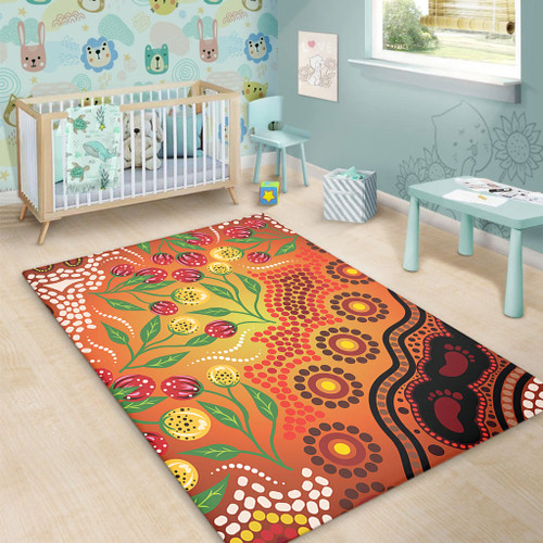 Australia Aboriginal Area Rug - Aboriginal Dot Art With Bush Flowers Area Rug Australia Aboriginal Area Rug - Aboriginal Dot Art With Bush Flowers Area Rug