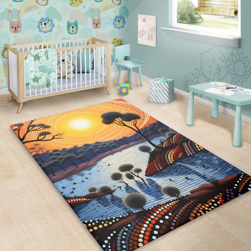Australia Aboriginal Area Rug - Aboriginal River In Circle and Dot Painting Area Rug