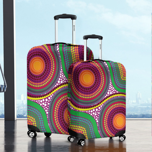 Australia Aboriginal Luggage Cover - Aboriginal Rainbow Dot Inspired Luggage Cover