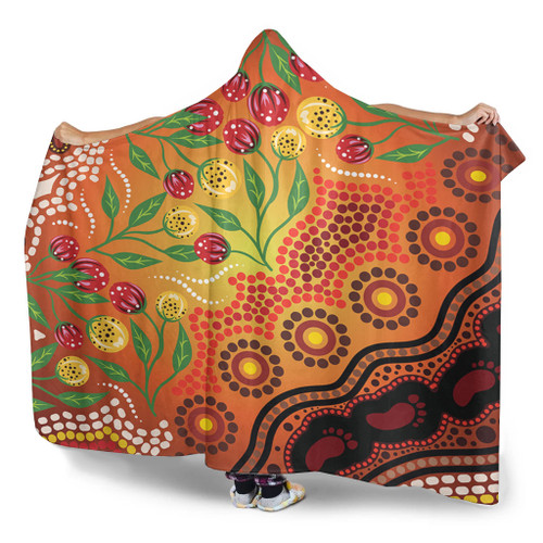 Australia Aboriginal Hooded Blanket - Aboriginal Dot Art With Bush Flowers Hooded Blanket Australia Aboriginal Hooded Blanket - Aboriginal Dot Art With Bush Flowers Hooded Blanket