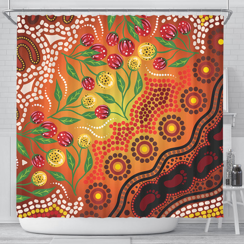 Australia Aboriginal Shower Curtain - Aboriginal Dot Art With Bush Flowers Shower Curtain Australia Aboriginal Shower Curtain - Aboriginal Dot Art With Bush Flowers Shower Curtain