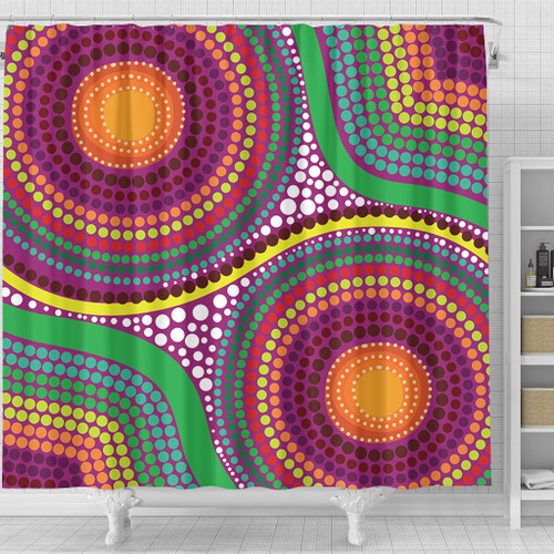 Australia Aboriginal Shower Curtain - Aboriginal Rainbow Dot Inspired Shower Curtain