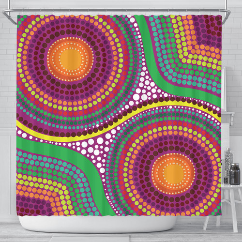 Australia Aboriginal Shower Curtain - Aboriginal Rainbow Dot Inspired Shower Curtain