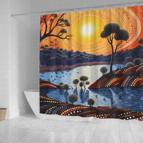 Australia Aboriginal Shower Curtain - Aboriginal River In Circle and Dot Painting Shower Curtain