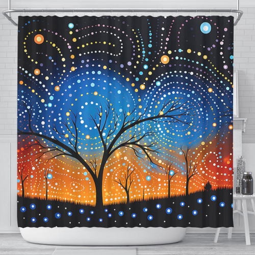 Australia Aboriginal Shower Curtain - Australian Dreamtime Story Of A Night Sky Shower Curtain Australia Aboriginal Shower Curtain - Australian Dreamtime Story Of A Night Sky Shower Curtain