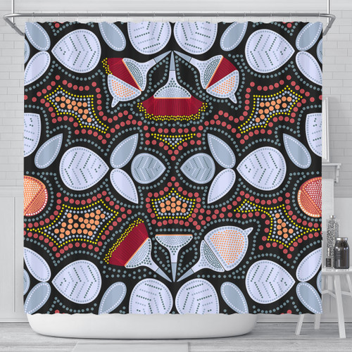Australia Aboriginal Shower Curtain - Eucalyptus seamless pattern In Aboriginal Dot Art Shower Curtain Australia Aboriginal Shower Curtain - Eucalyptus seamless pattern In Aboriginal Dot Art Shower Curtain