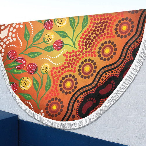 Australia Aboriginal Beach Blanket - Aboriginal Dot Art With Bush Flowers Beach Blanket Australia Aboriginal Beach Blanket - Aboriginal Dot Art With Bush Flowers Beach Blanket