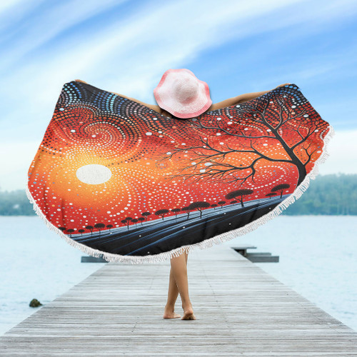 Australia Aboriginal Beach Blanket - Aboriginal Dot Painting Style Art Dreamtime Story Beach Blanket