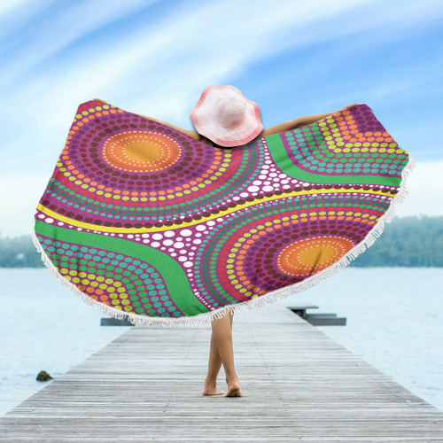 Australia Aboriginal Beach Blanket - Aboriginal Rainbow Dot Inspired Beach Blanket