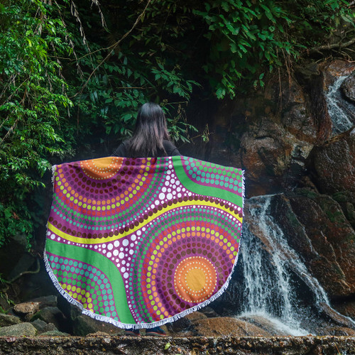 Australia Aboriginal Beach Blanket - Aboriginal Rainbow Dot Inspired Beach Blanket