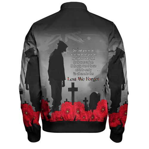 Australia Anzac Day Custom Bomber Jacket - Remembrance Day Soldier In A Red Poppies Field Bomber Jacket Australia Anzac Day Custom Bomber Jacket - Remembrance Day Soldier In A Red Poppies Field Bomber Jacket