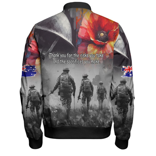 Australia Anzac Day Custom Bomber Jacket - Thank You For The Risks You Take Bomber Jacket