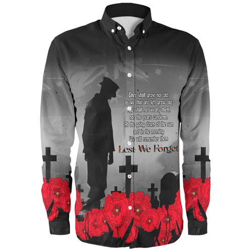 Australia Anzac Day Custom Long Sleeve Shirt - Remembrance Day Soldier In A Red Poppies Field Long Sleeve Shirt