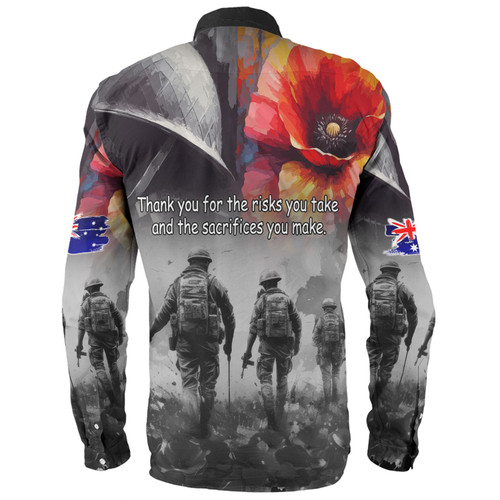Australia Anzac Day Custom Long Sleeve Shirt - Thank You For The Risks You Take Long Sleeve Shirt Australia Anzac Day Custom Long Sleeve Shirt - Thank You For The Risks You Take Long Sleeve Shirt