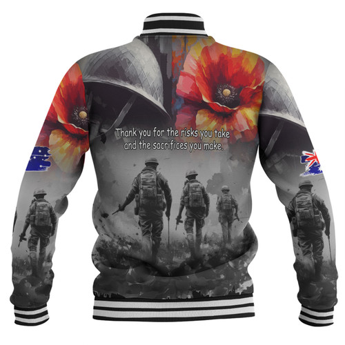 Australia Anzac Day Custom Baseball Jacket - Thank You For The Risks You Take Baseball Jacket