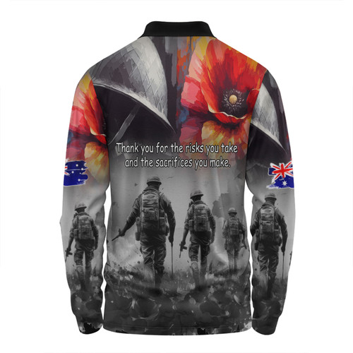 Australia Anzac Day Custom Long Sleeve Polo Shirt - Thank You For The Risks You Take Long Sleeve Polo Shirt Australia Anzac Day Custom Long Sleeve Polo Shirt - Thank You For The Risks You Take Long Sleeve Polo Shirt