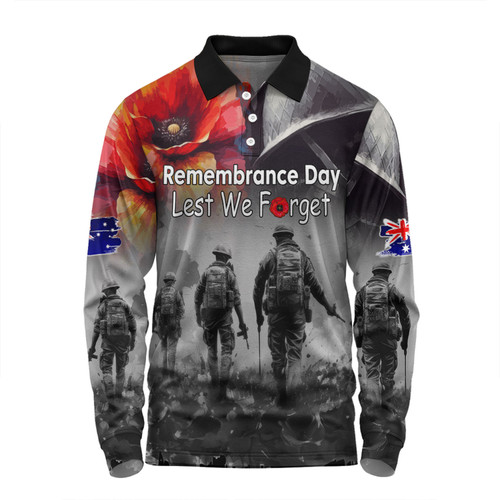 Australia Anzac Day Custom Long Sleeve Polo Shirt - Thank You For The Risks You Take Long Sleeve Polo Shirt