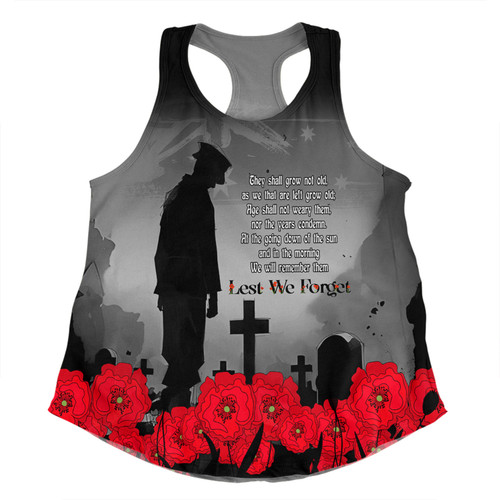 Australia Anzac Day Custom Women Racerback Singlet - Remembrance Day Soldier In A Red Poppies Field Women Racerback Singlet