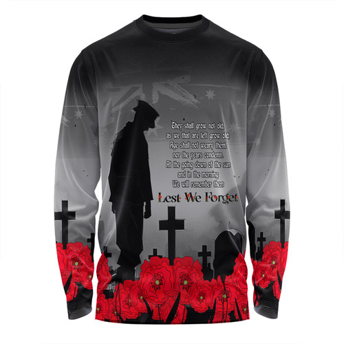 Australia Anzac Day Custom Long Sleeve T-shirt - Remembrance Day Soldier In A Red Poppies Field Long Sleeve T-shirt