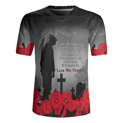 Australia Anzac Day Custom Rugby Jersey - Remembrance Day Soldier In A Red Poppies Field Rugby Jersey