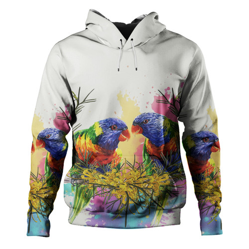 Australia Rainbow Lorikeets Hoodie - Rainbow Lorikeets With Grevillea Flowers Hoodie