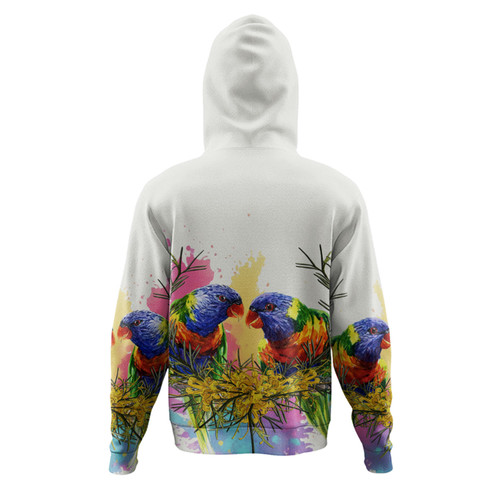 Australia Rainbow Lorikeets Hoodie - Rainbow Lorikeets With Grevillea Flowers Hoodie Australia Rainbow Lorikeets Hoodie - Rainbow Lorikeets With Grevillea Flowers Hoodie