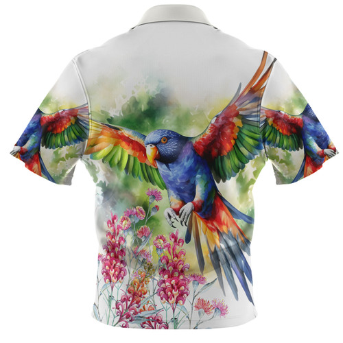 Australia Rainbow Lorikeets Polo Shirt - Rainbow Lorikeets Flying With Grevillea Flowers Art Polo Shirt Australia Rainbow Lorikeets Polo Shirt - Rainbow Lorikeets Flying With Grevillea Flowers Art Polo Shirt