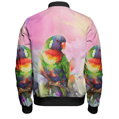 Australia Rainbow Lorikeets Bomber Jacket - Rainbow Lorikeets Color Art Bomber Jacket Australia Rainbow Lorikeets Bomber Jacket - Rainbow Lorikeets Color Art Bomber Jacket