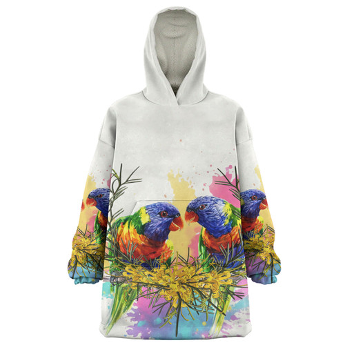 Australia Rainbow Lorikeets Snug Hoodie - Rainbow Lorikeets With Grevillea Flowers Snug Hoodie