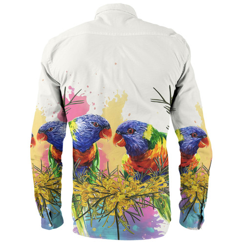 Australia Rainbow Lorikeets Long Sleeve Shirt - Rainbow Lorikeets With Grevillea Flowers Long Sleeve Shirt Australia Rainbow Lorikeets Long Sleeve Shirt - Rainbow Lorikeets With Grevillea Flowers Long Sleeve Shirt