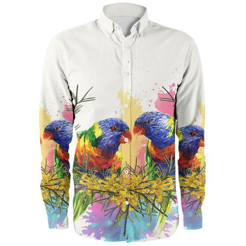 Australia Rainbow Lorikeets Long Sleeve Shirt - Rainbow Lorikeets With Grevillea Flowers Long Sleeve Shirt