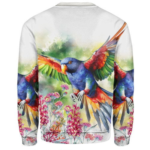 Australia Rainbow Lorikeets Sweatshirt - Rainbow Lorikeets Flying With Grevillea Flowers Art Sweatshirt Australia Rainbow Lorikeets Sweatshirt - Rainbow Lorikeets Flying With Grevillea Flowers Art Sweatshirt