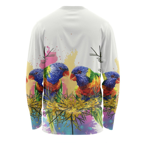 Australia Rainbow Lorikeets Long Sleeve T-shirt - Rainbow Lorikeets With Grevillea Flowers Long Sleeve T-shirt Australia Rainbow Lorikeets Long Sleeve T-shirt - Rainbow Lorikeets With Grevillea Flowers Long Sleeve T-shirt