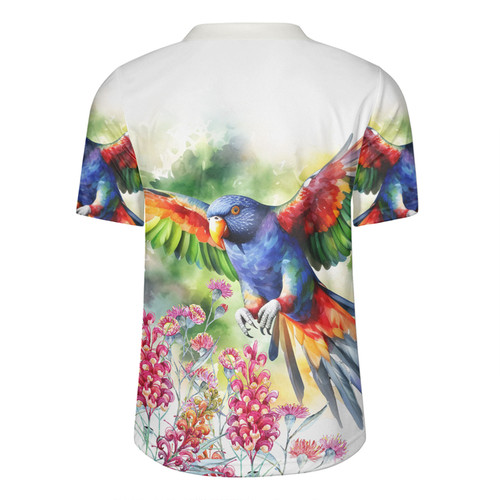 Australia Rainbow Lorikeets Rugby Jersey - Rainbow Lorikeets Flying With Grevillea Flowers Art Rugby Jersey Australia Rainbow Lorikeets Rugby Jersey - Rainbow Lorikeets Flying With Grevillea Flowers Art Rugby Jersey
