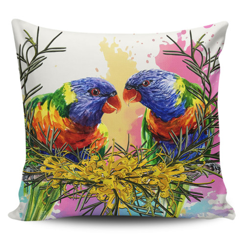 Australia Rainbow Lorikeets Pillow Cases - Rainbow Lorikeets With Grevillea Flowers Pillow Cases Australia Rainbow Lorikeets Pillow Cases - Rainbow Lorikeets With Grevillea Flowers Pillow Cases