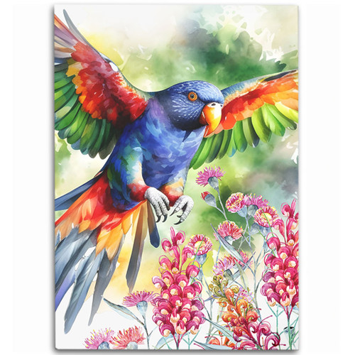 Australia Rainbow Lorikeets Area Rug - Rainbow Lorikeets Flying With Grevillea Flowers Art Area Rug Australia Rainbow Lorikeets Area Rug - Rainbow Lorikeets Flying With Grevillea Flowers Art Area Rug