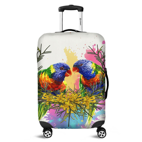 Australia Rainbow Lorikeets Luggage Cover - Rainbow Lorikeets With Grevillea Flowers Luggage Cover Australia Rainbow Lorikeets Luggage Cover - Rainbow Lorikeets With Grevillea Flowers Luggage Cover
