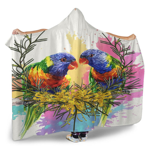 Australia Rainbow Lorikeets Hooded Blanket - Rainbow Lorikeets With Grevillea Flowers Hooded Blanket Australia Rainbow Lorikeets Hooded Blanket - Rainbow Lorikeets With Grevillea Flowers Hooded Blanket