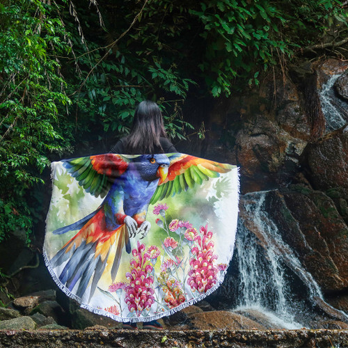 Australia Rainbow Lorikeets Beach Blanket - Rainbow Lorikeets Flying With Grevillea Flowers Art Beach Blanket Australia Rainbow Lorikeets Beach Blanket - Rainbow Lorikeets Flying With Grevillea Flowers Art Beach Blanket