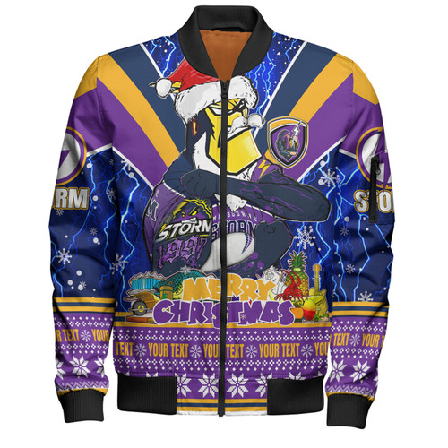 Melbourne Storm Christmas Custom Bomber Jacket - Storm Man Santa Claus Aussie Big Things Bomber Jacket Melbourne Storm Christmas Custom Bomber Jacket - Storm Man Santa Claus Aussie Big Things Bomber Jacket