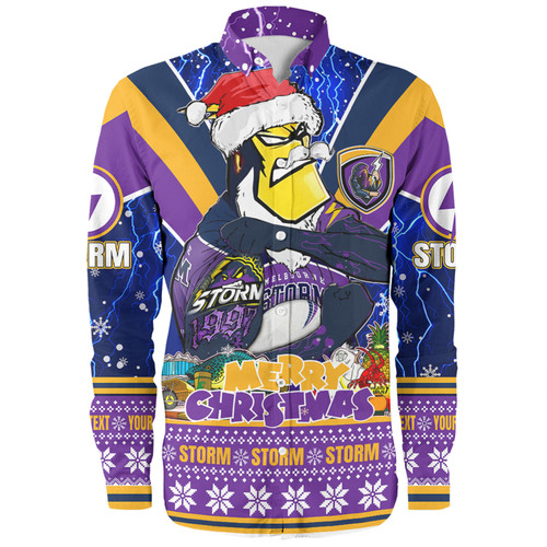 Melbourne Storm Christmas Custom Long Sleeve Shirt - Storm Man Santa Claus Aussie Big Things Long Sleeve Shirt