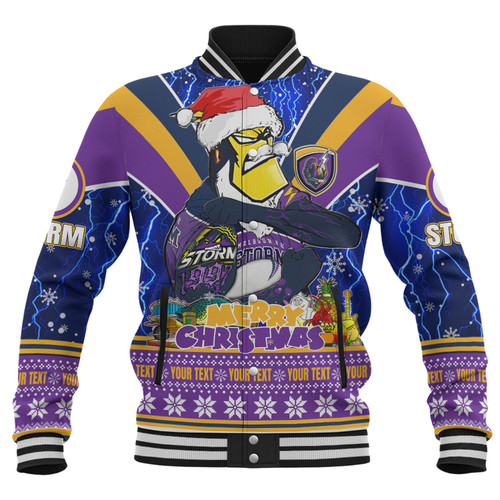 Melbourne Storm Christmas Custom Baseball Jacket - Storm Man Santa Claus Aussie Big Things Baseball Jacket Melbourne Storm Christmas Custom Baseball Jacket - Storm Man Santa Claus Aussie Big Things Baseball Jacket